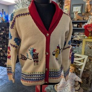 Cream and Red Cardigan Sweater